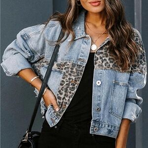 Pol Leopard Patch Denim Jacket